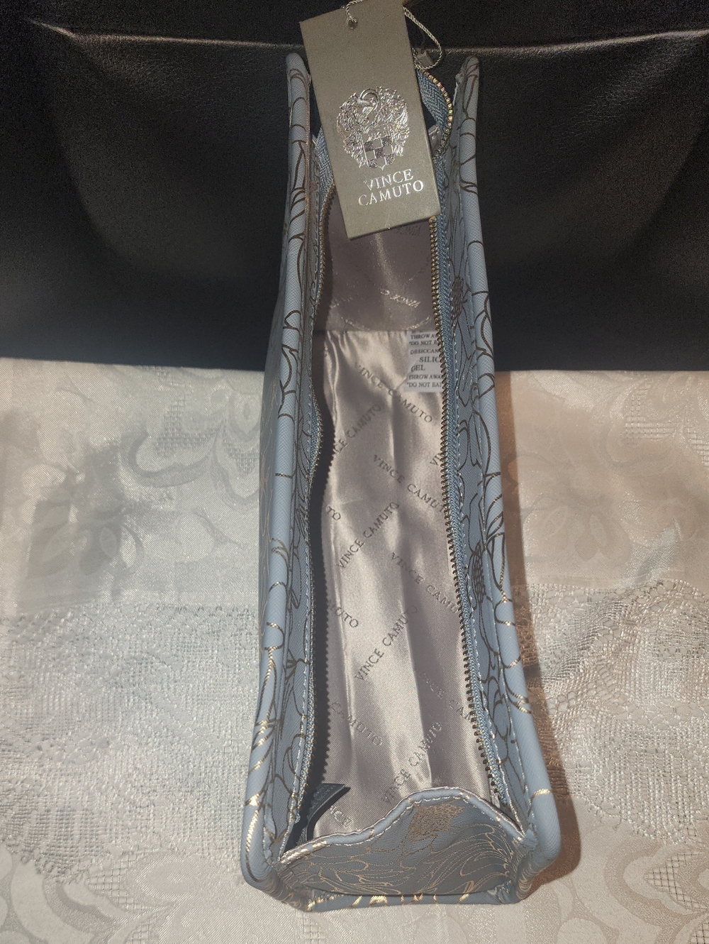 Vince Camuto Light Blue Floral Zip Pouch with Rose Gold Accents - Picture 5 of 5